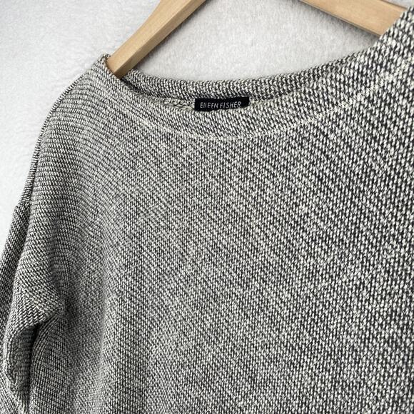 EILEEN FISHER Top XS Twisted French Terry Organic Cotton Boxy 3/4 Sleeve Gray - Picture 1 of 11